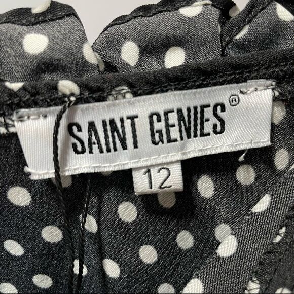 𝅺nwot [12] SAINT GENIES One-Shoulder Black & White Polka Dot Ruffle Mini Dress - Picture 5 of 6